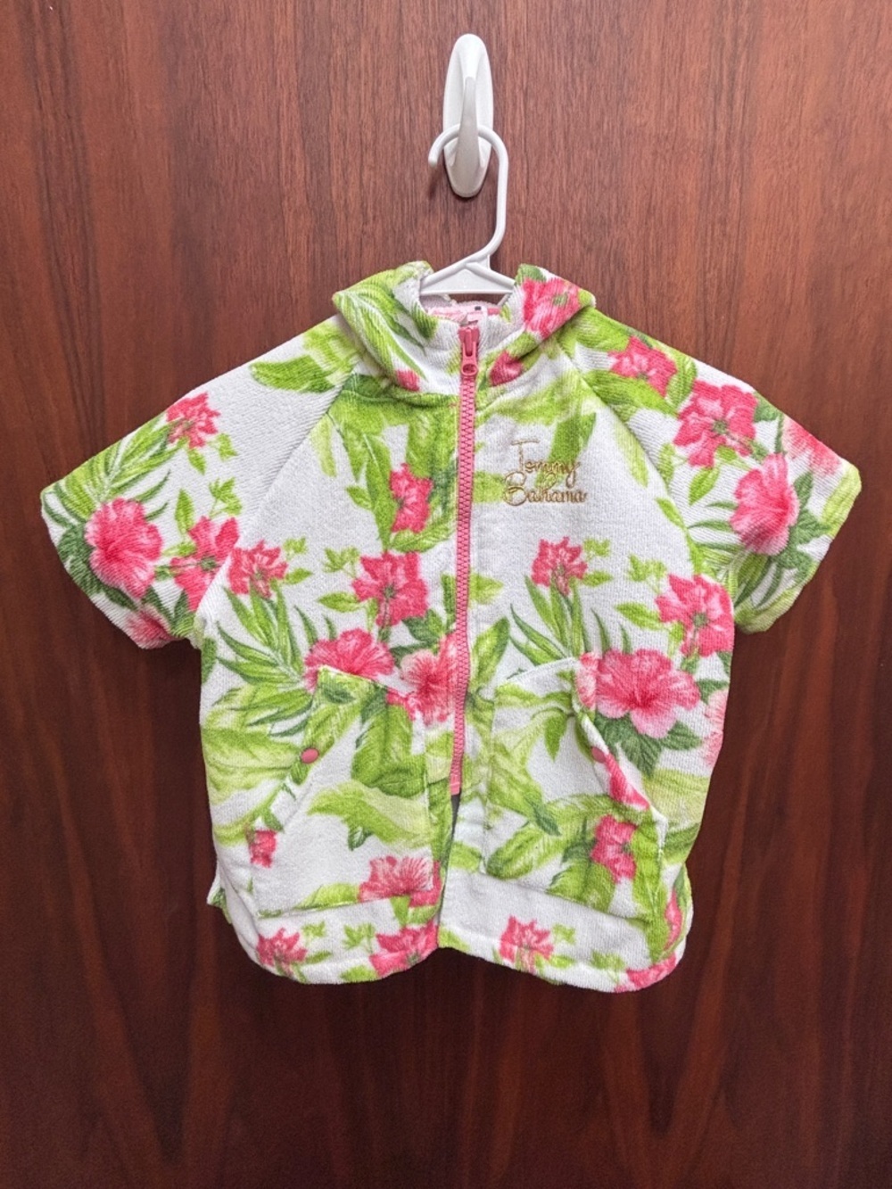 Tommy Bahama Golden Logo Hooded Towel Jacket w Pink Flowers & Lime Accents, EUC - Picture 12 of 12